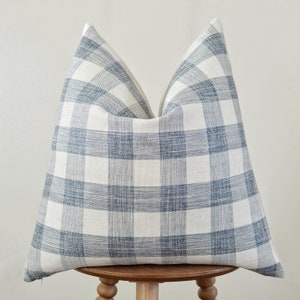 Blue Check Woven Pillow Cover