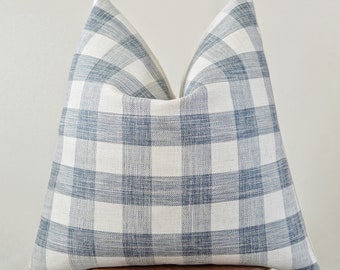 Blue Check Woven Pillow Cover