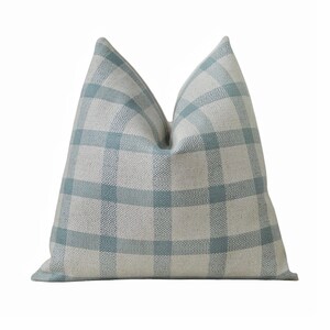 Blue Seafoam Check Woven Pillow Cover