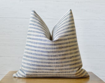 Navy Blue Farmhouse Striped Pillow Cover