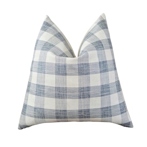 Blue Check Woven Pillow Cover