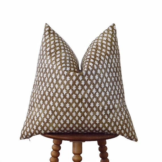 Anya Pillow Cover || brown block print, white small scale pattern, modern florals
