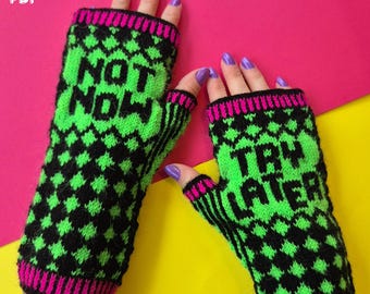 Not Now / Try Later Mittens Knitting Pattern | Colorwork Mittens | Funny Knit Gloves PDF