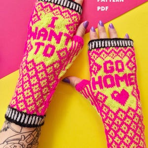 I Want To / Go Home Mittens Knitting Pattern | Colorwork Mittens | Funny Knit