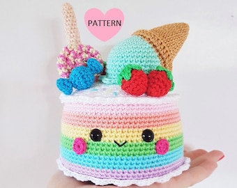 Gâteau aux bonbons arc-en-ciel - Patron PDF, crochet, amigurumi