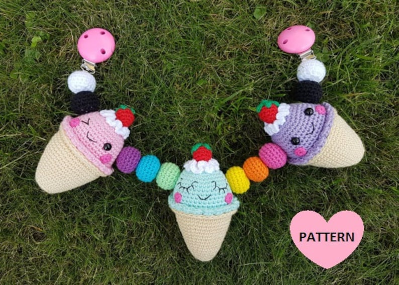 Ice Cream Stroller Mobile PATTERN PDF, crochet amigurumi image 1