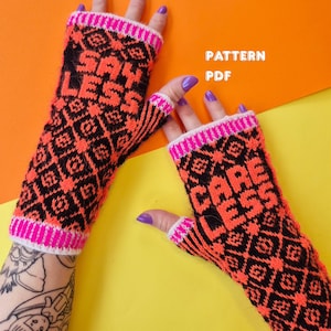 Say Less Care Less Mittens Knitting Pattern | Colorwork Fingerless Gloves (PDF)