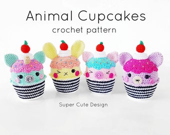 Animal Cupcakes PDF Pattern, crochet, amigurumi