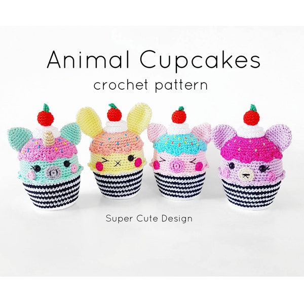 Animal Cupcakes PDF Pattern, crochet, amigurumi