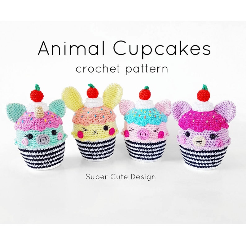 Animal Cupcakes PDF Pattern, crochet, amigurumi image 1