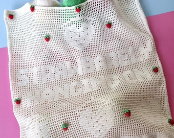 Strawbarely Hanging On, Tote bag | Filet Crochet Pattern | PDF | Digital Download