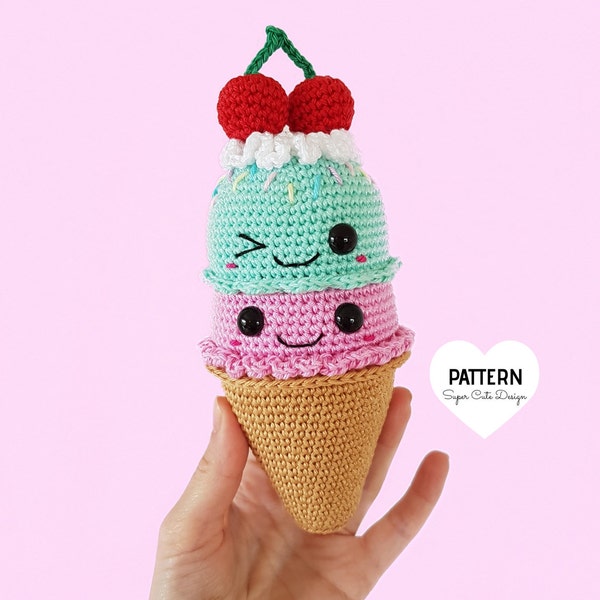 Grand cornet de CRÈME GLACÉE - Patron PDF, amigurumi, crochet