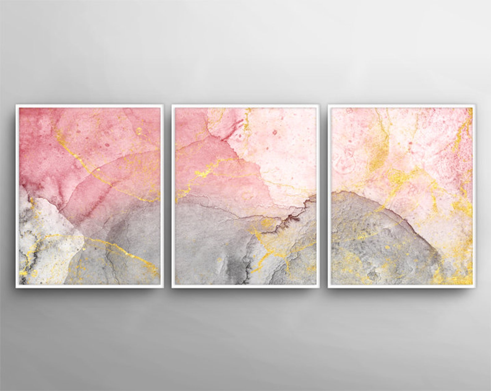 Blush Pink Gold Blush Pink Wall Art 3 Poster Set Bedroom Etsy