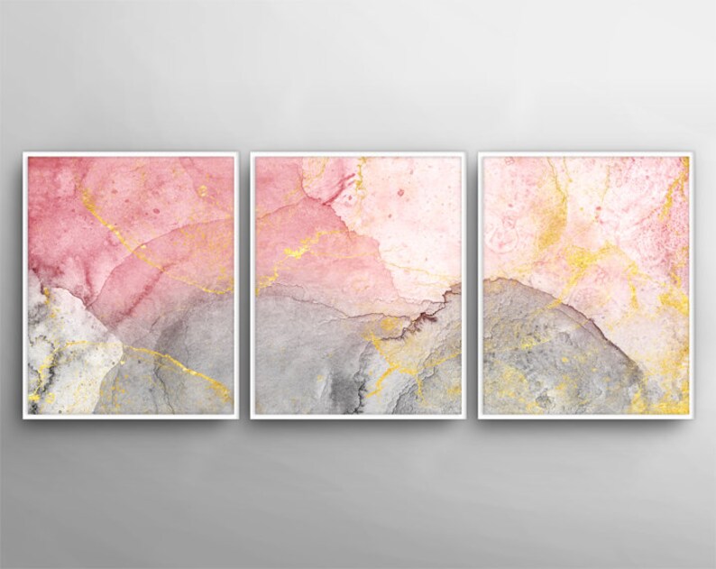 Blush Pink Gold Blush pink wall art 3 Poster Set Bedroom Etsy