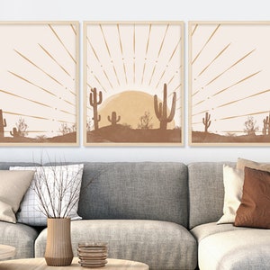 Boho Set of 3,Boho WallArt, Bohemian Sun Wall Art, Boho Cactus Art ,Rising Sun Boho,Wall Art, Boho Printable, Boho Decor, Bedroom Wall Art
