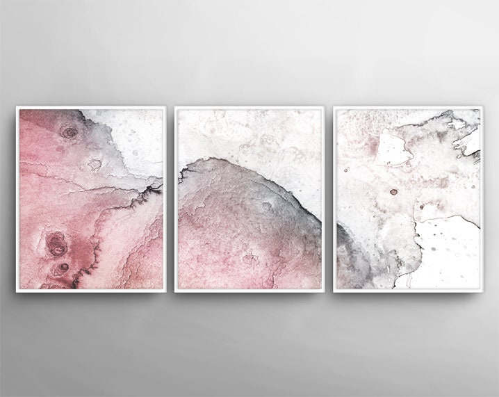 Blush Pink Art Set of 3 Wall Art Blush Pink Watercolor Art Etsy