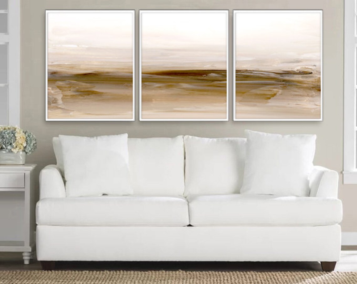 Bedroom Wall Art Set of 3 Modern Art Set Neutral Colors Etsy