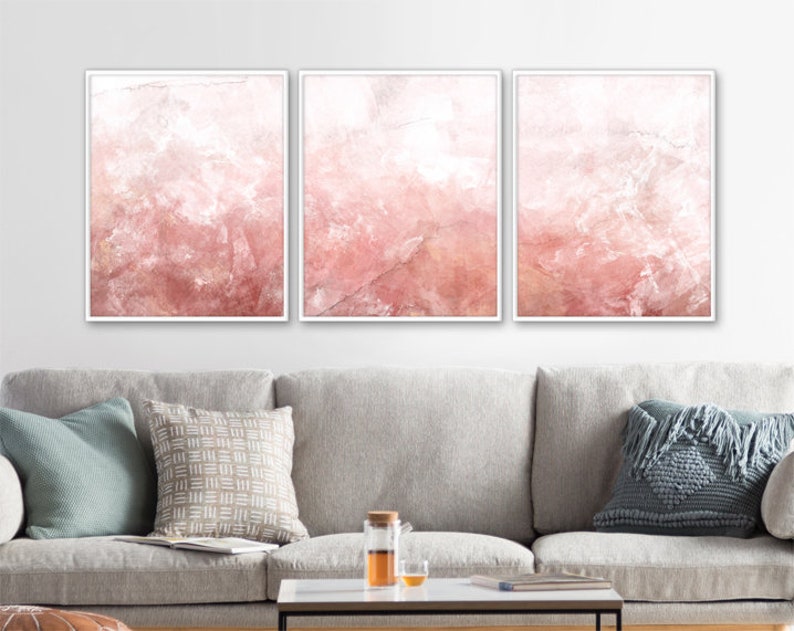 Blush Pink Decor Blush Pink Wall Art 3 Poster Set Bedroom Etsy
