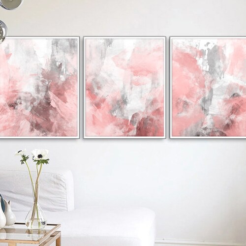 Blush Pink Decor Blush Pink Wall Art 3 Poster Set Bedroom Etsy