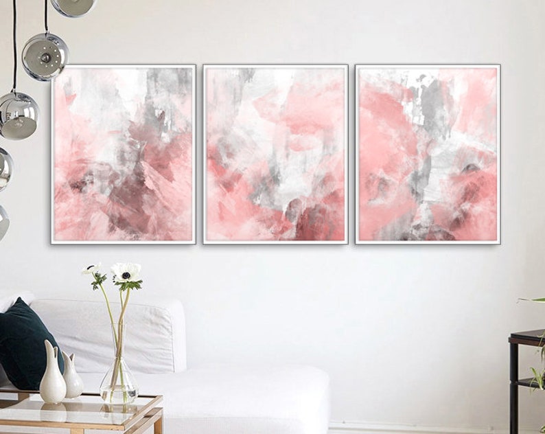 Blush Pink Decor Blush Pink Wall Art 3 Poster Set Bedroom Etsy