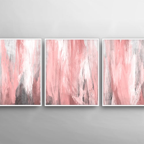Blush Pink Decor Blush Pink Wall Art 3 Poster Set Bedroom Etsy