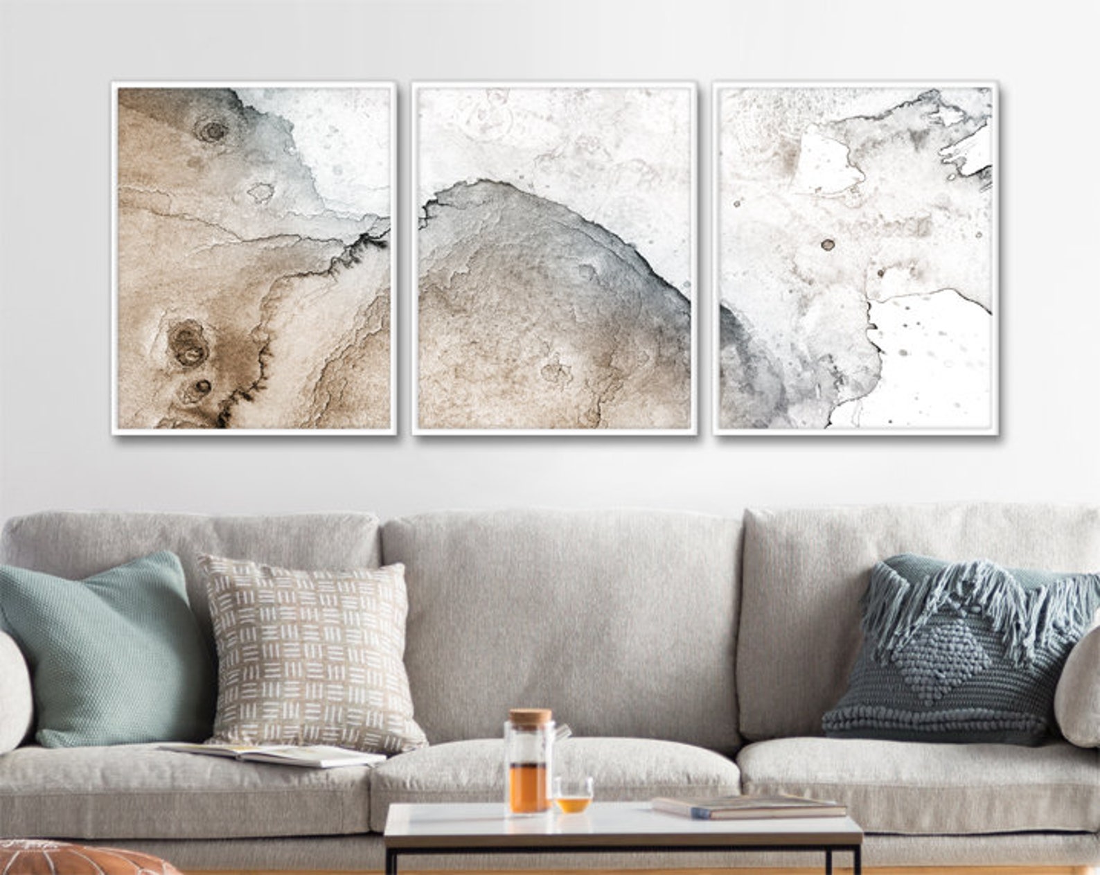 Neutral Modern Art Set of 3 Neutral Contemporary Art Etsy