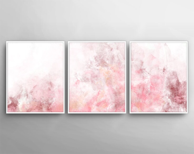 Blush Pink Decor Blush Pink Wall Art 3 Poster Set Bedroom | Etsy