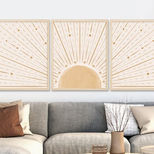 Boho Wall Art, Boho Set of 3, Bohemian Sun Wall Art,Sun Printable Boho ,Rising Sun Boho,Wall Art,Farmhouse Decor,Boho Decor,Bedroom Wall Art
