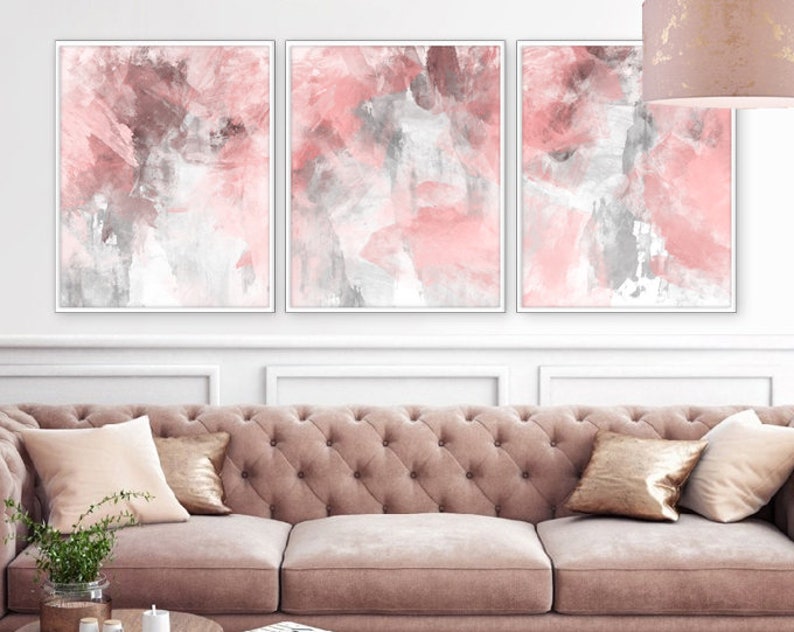 Blush Pink Decor Blush Pink Wall Art 3 Poster Set Bedroom Etsy
