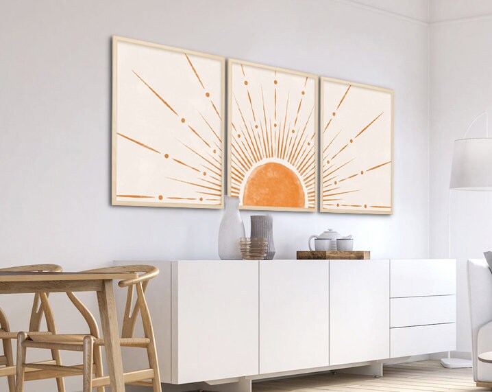 Boho Set of 3boho Wall Art Bohemian Sun Wall Artsun Decor Etsy