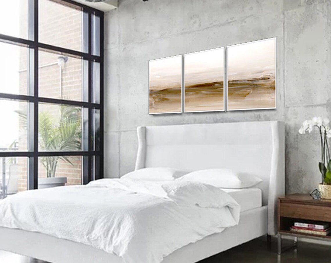 Bedroom Wall Art Set of 3 Modern Art Set Neutral Colors Etsy