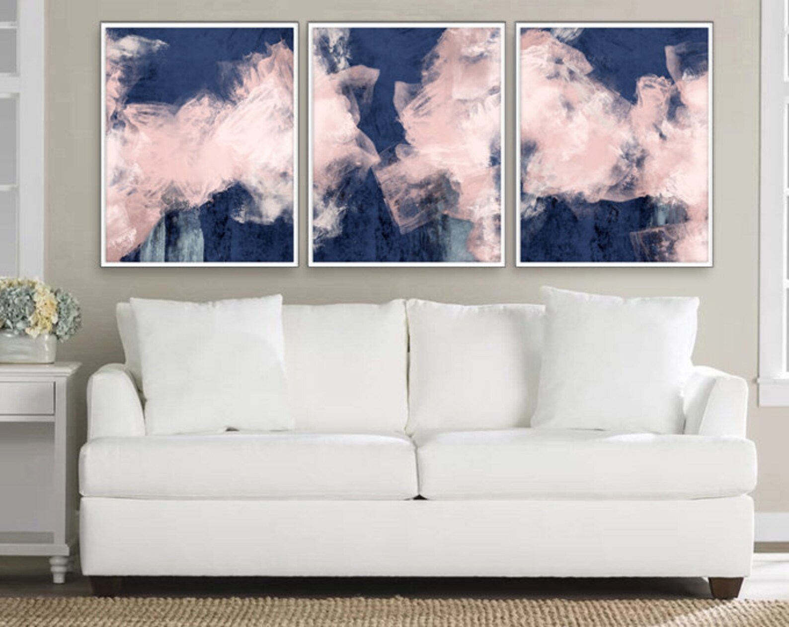 Blush Pink Blue Wall Art Bedroom Poster Set Set of 3 Blash - Etsy
