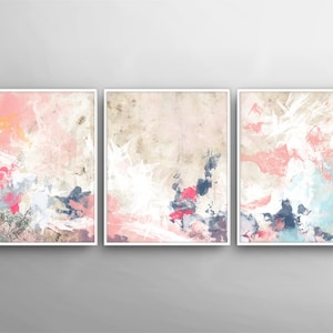 Modern Wall Art, Set of 3 , Painting Canvas Art , 3 Canvas Set, 3 Poster Set, Printable Wall Art,Bedroom Art,Printable Canvas Set,Beige Pink