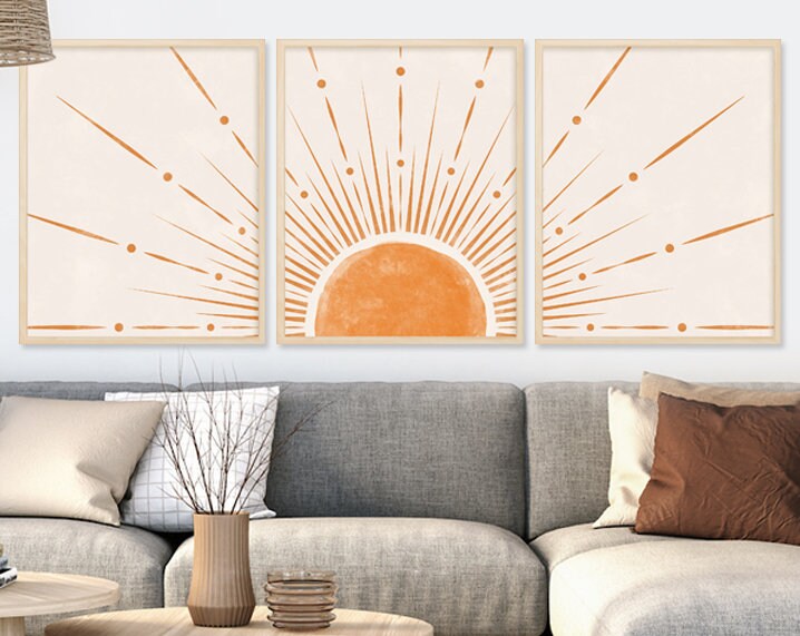 Boho Set of 3boho Wall Art Bohemian Sun Wall Artsun Decor Etsy