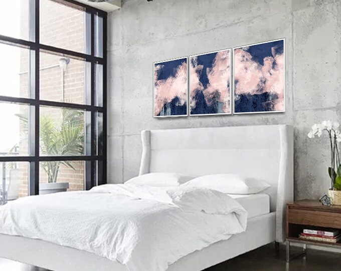 Blush Pink Blue Wall Art Bedroom Poster Set Set of 3 Blash - Etsy