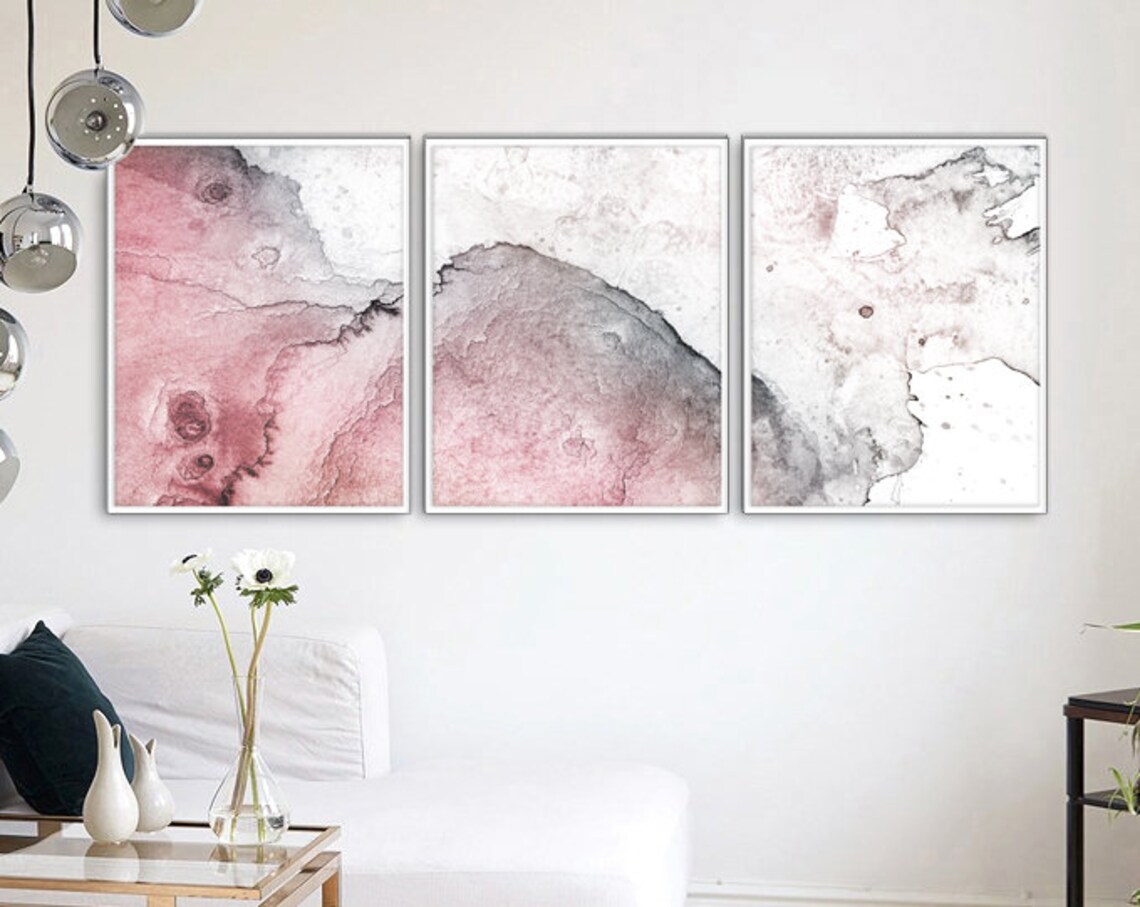 Blush Pink Art Set of 3 Wall Art Blush Pink Watercolor Art Etsy