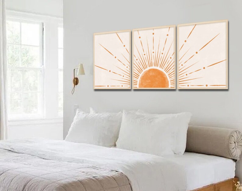 Boho Set of 3boho Wall Art Bohemian Sun Wall Artsun Decor Etsy