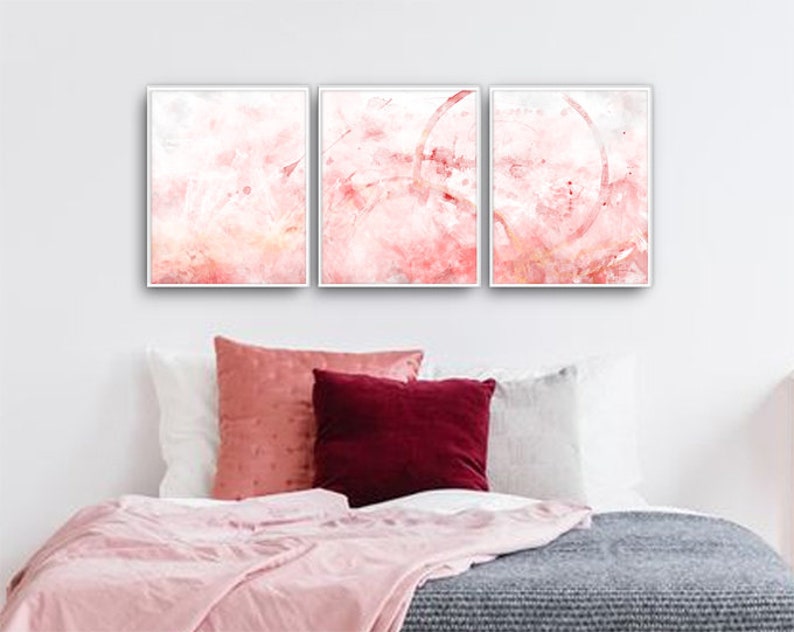 Blush Pink Wall Art Blush art Bedroom Poster Set Set of 3 Etsy