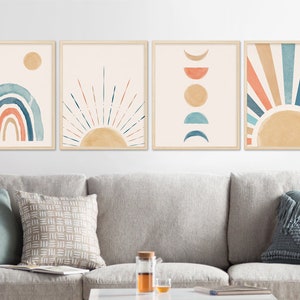 Boho Decor, Boho Wall Art, Mid Century Art, Boho Moon Sun , Rising Sun Boho, Wall Art, Boho Printable, Nuresry Art,Boho Wall Decor, Boho Art