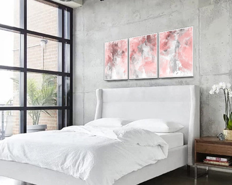 Blush Pink Decor Blush Pink Wall Art 3 Poster Set Bedroom Etsy
