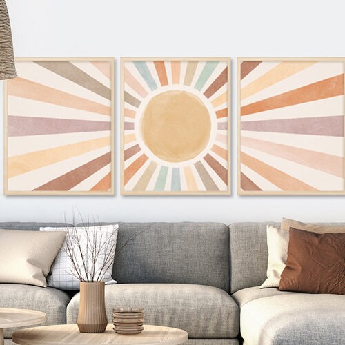 Boho Set of 3boho Wall Art Bohemian Sun Wall Artsun Decor Etsy