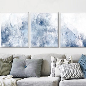 Living Room Poster Set, Set of 3 , Blue Art Set, Blue Set of 3, 3 Poster Set ,Printable Wall Art, Modern Set , Printable Canvas Set, BlueArt