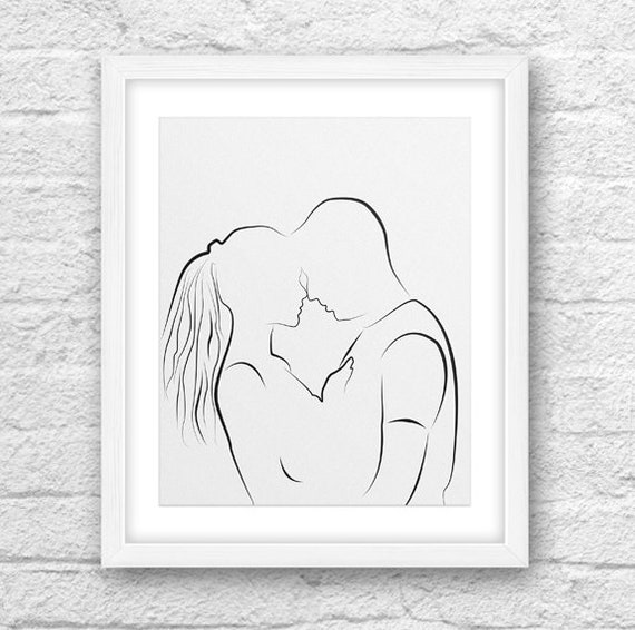 Art Moderne Couple Art Art Love Black N White Art Line Etsy