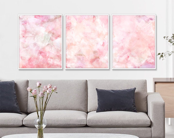 Pink Autumn Printable 3 Piece Wall Art, Above Couch Wall Decor or Above Bed  Watercolor Prints Gallery Set of Three, Pink and Brown Fall Room 