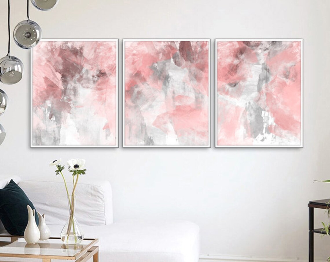 Blush Pink Decor Blush Pink Wall Art 3 Poster Set Bedroom Etsy