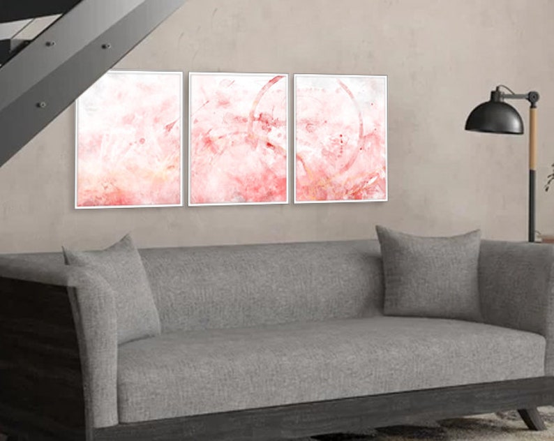 Blush Pink Wall Art Blush art Bedroom Poster Set Set of 3 Etsy