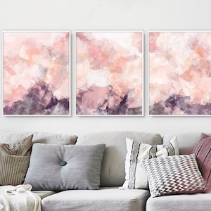 Bedroom Wall Art, Set of 3 , Pink Art Set, Pink Set of 3, 3 Poster Set ,Printable Wall Art, Living Room Set ,Printable Canvas Set