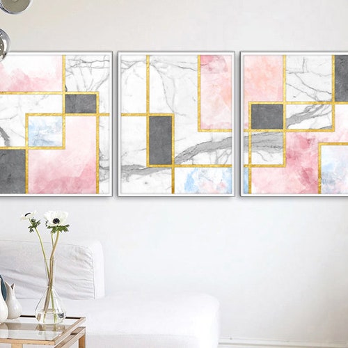 Blush Pink Decor Blush Pink Wall Art 3 Poster Set Bedroom Etsy