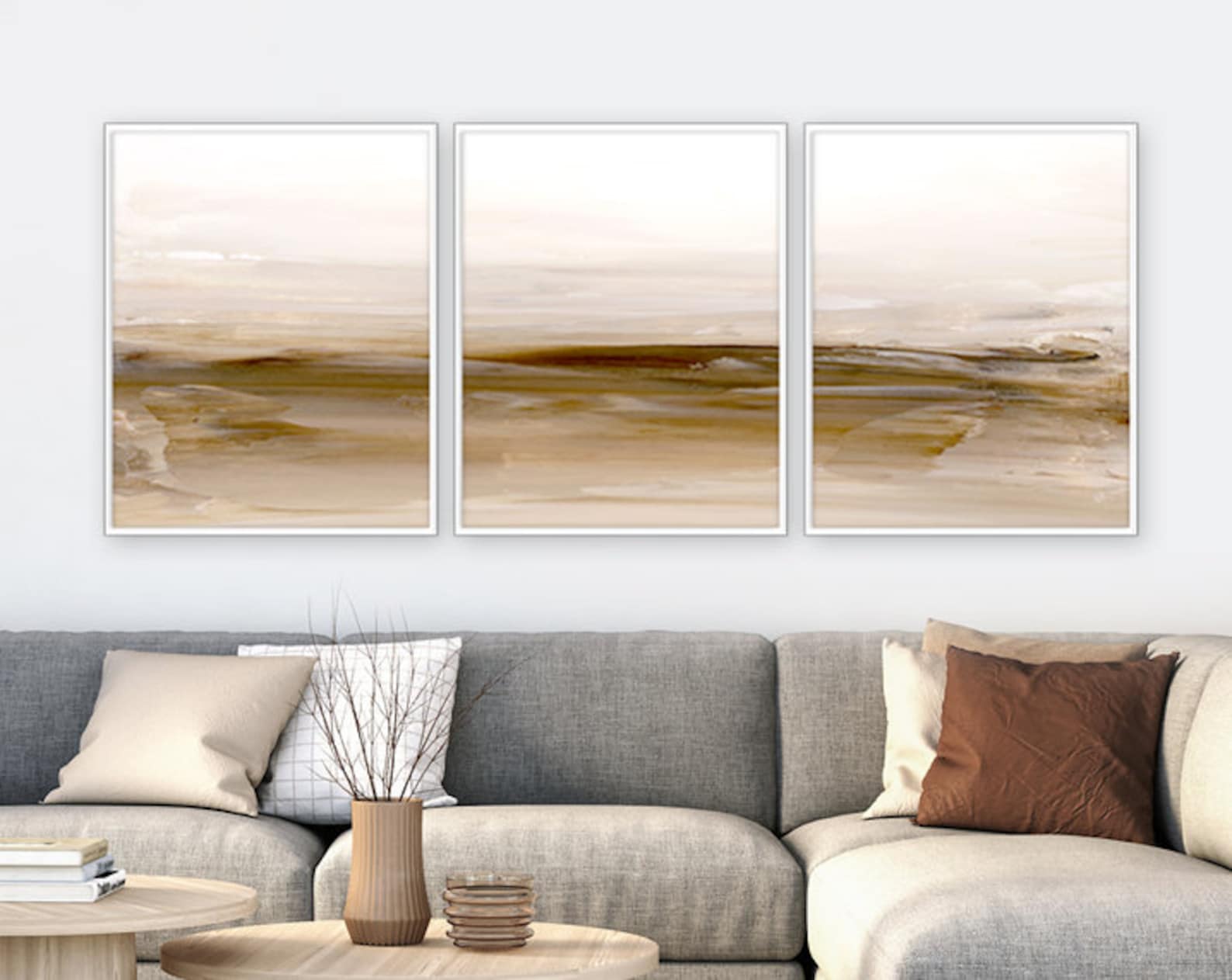 Bedroom Wall Art Set of 3 Modern Art Set Neutral Colors Etsy