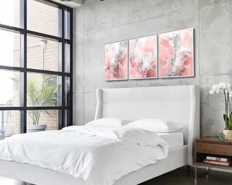 Blush Pink Decor Blush Pink Wall Art 3 Poster Set Bedroom Etsy